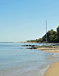 Scenic view of beach against clear sky