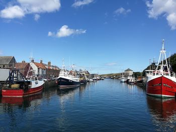 View of harbor in city