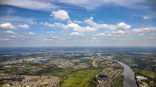 High angle view of townscape against sky