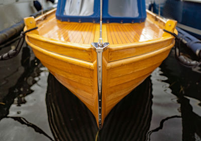 High angle view of sailboats moored in water