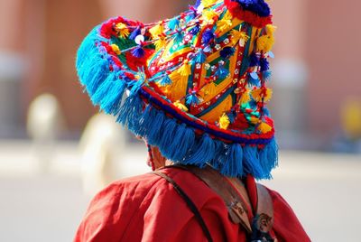 Rear view of multi colored umbrella