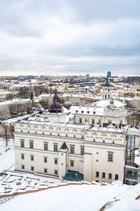 High angle view of townscape against sky during winter