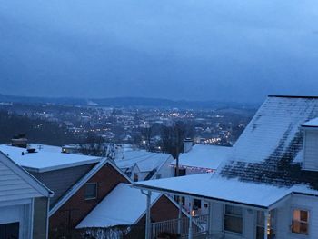 High angle view of houses against sky during winter