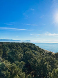 Scenic view of sea against blue sky