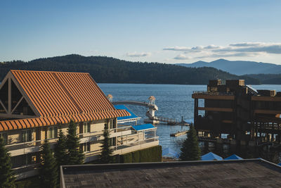 Rooftop overlooking lake and docks