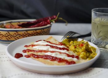 Close-up of food in plate on table