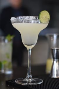 Close-up of wine glass on table