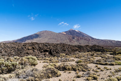 Mountains pico viejo and teide against clear blue sky