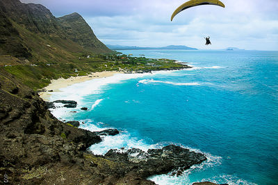 Scenic view of sea against cloudy sky