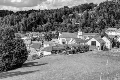 Black and white photo of a village in upper franconia