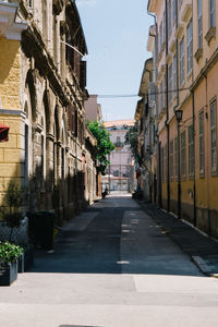 Empty alley amidst buildings in city