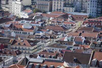 High angle view of buildings in city