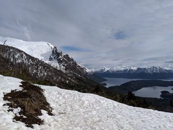 Scenic view of snowcapped mountains against sky