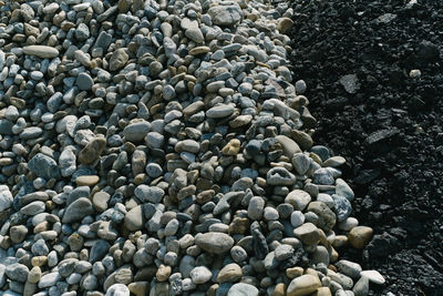 High angle view of stones on beach