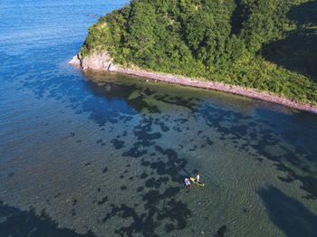 Aerial view of sup surfers, primorsky region, russia