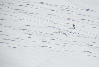 Person skiing on snow covered field