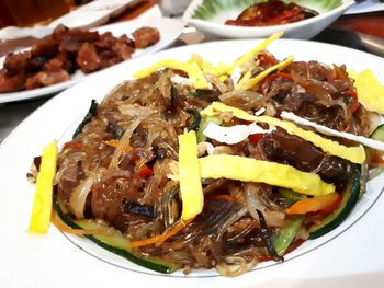 Close-up of food in plate on table