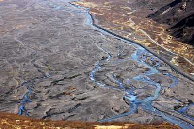 High angle view of steam