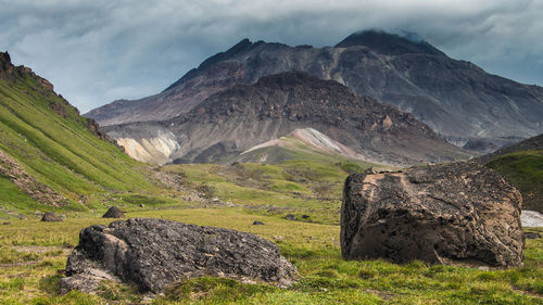 Scenic view of rocky mountains against sky