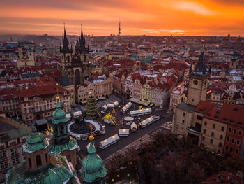 High angle view of buildings in city