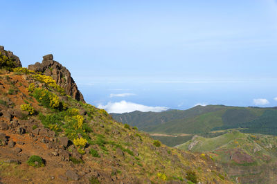 Landscape with mountain range in background