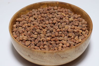 High angle view of bread in bowl on table