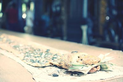 Close-up of crab on table