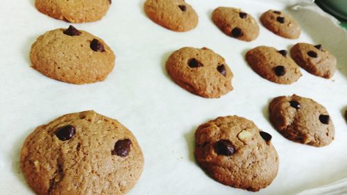 High angle view of cookies