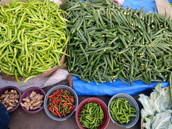 High angle view of vegetables at market stall