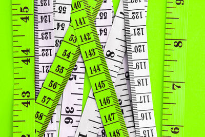 Close-up of tape measure on table