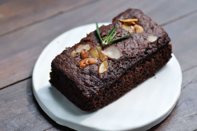 Close-up of cake in plate on table