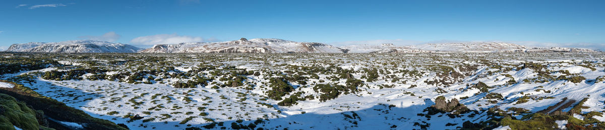 Panoramic image of the lava field of skaftareldahraun, winter in iceland, europe