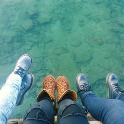 Low section people sitting by water