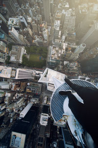High angle view of buildings in city