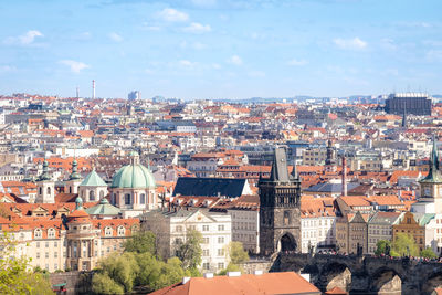 High angle view of buildings in city