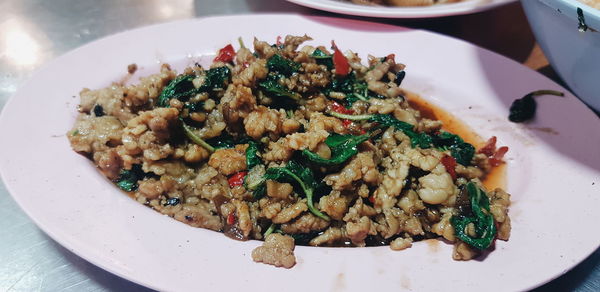 High angle view of meal served in plate