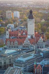 High angle view of buildings in city