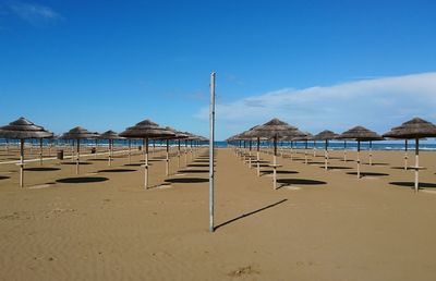 Panoramic view of beach against clear blue sky