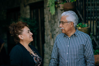 Senior latino mexican couple in love celebrate their anniversary