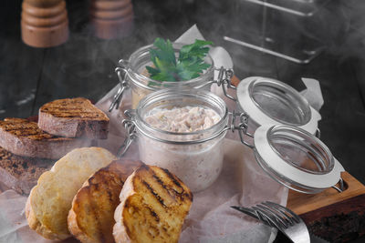 High angle view of food on table