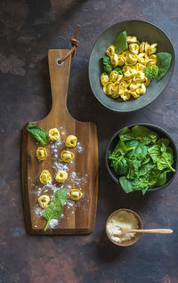 High angle view of vegetables on table