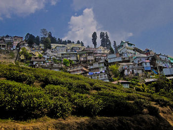 Buildings in town against sky