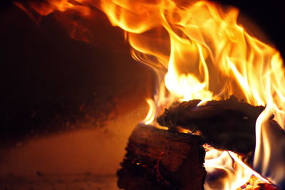 Close-up of bonfire at night