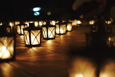 Illuminated lantern on table