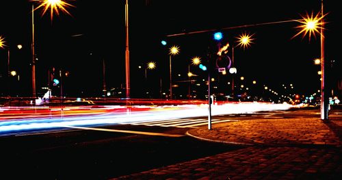 Light trails on road at night