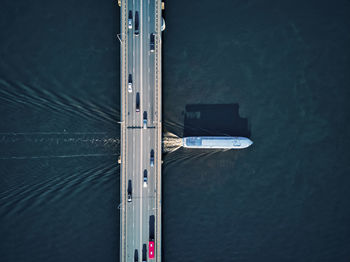 High angle view of sailboat by sea