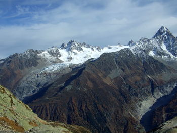 Scenic view of snowcapped mountains against sky