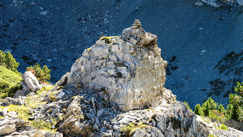 High angle view of rock formations on land