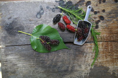 High angle view of fruits on table