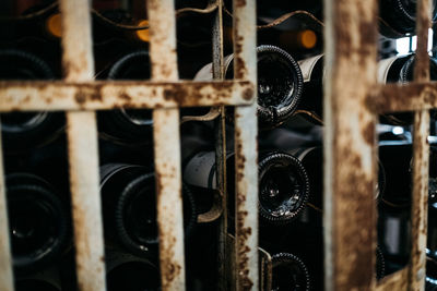 Bottles in rack